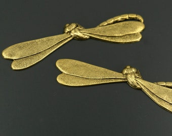 Gold Plated Brass Dragonfly Wingspan: Jewelry Making Supplies (2 Pieces)