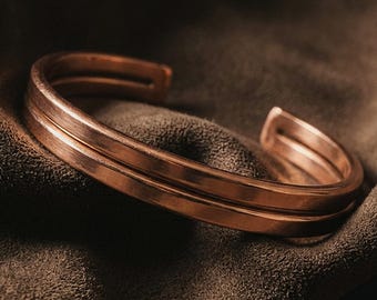 Pulsera extragrande de cobre macizo: doble fila, brazalete terapéutico ajustable.