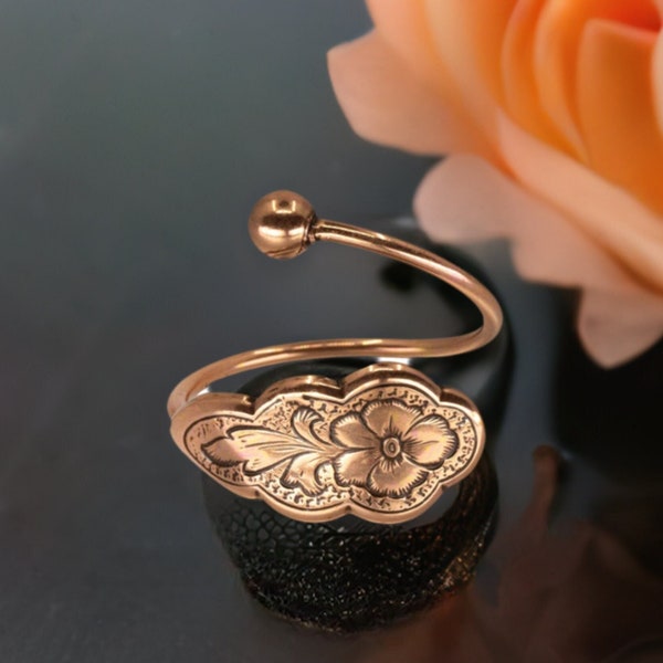 Pure Copper Flower Bypass Ring, Solid COPPER Adjustable Flower Ring, Copper Ring, Copper Flower Bypass Ring, Adjustable Ring