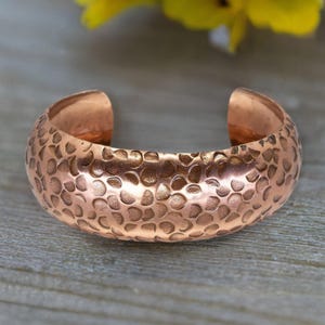 Hammered Circle Solid Copper Cuff Bracelet - Antiqued & Lacquered
