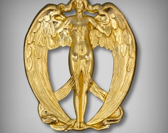 Art Nouveau Angel Brass Stamping: Jewelry Findings (2.5" x 2")