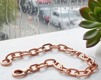 Bracelet à maillons en cuivre texturé : crochet Copper Sister ou fermoir mousqueton plaqué