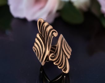 Solid Copper Scroll Ring: Adjustable Bypass Wrap Ring with Antique Finish