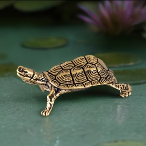 Mini 3-D Heavy Bronze TURTLE Figurine, Solid Heavy Weight Home Decor Tortoise Figurine, Ornamental Desktop Figurine, Vintage Style Bronze