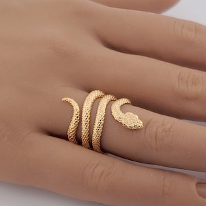 SNAKE Ring, Brass Wraparound Serpent Ring, Brass Ring, Textured Snake Ring, 24K Gold Plated Snake Ring, Statement Ring, Adjustable Ring