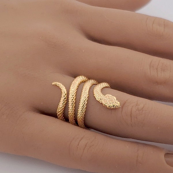 SNAKE Ring, Brass Wraparound Serpent Ring, Brass Ring, Textured Snake Ring, 24K Gold Plated Snake Ring, Statement Ring, Adjustable Ring