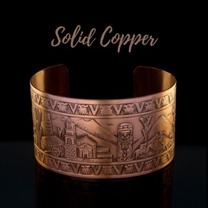 Copper Cuff MEXICAN Motif Design, Pure COPPER Cuff Bracelet, Etched Copper Cuff Bangle, Healing Copper Cuff Bracelet image 3