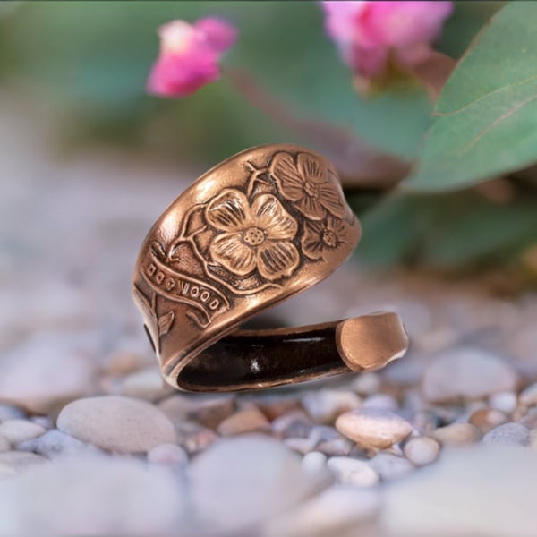 Dogwood Flower Copper Ring, Silverware Jewelry, Solid Copper Tennessee Spoon Ring, Floral Copper Ring, Adjustable Ring, UrbanroseSupplies