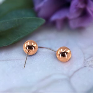 Copper Earrings 8 MM Ball, Solid Copper Earrings Hypoallergenic Steel Posts, Copper Stud Earrings, Solid COPPER Earrings, Copper Studs