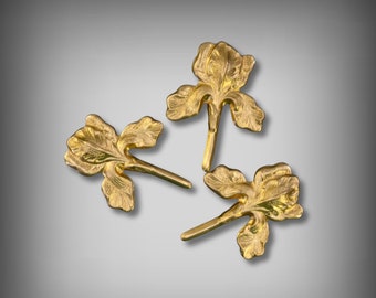 Brass Iris Flower Stampings: Jewelry Making Supplies (3 Pieces)