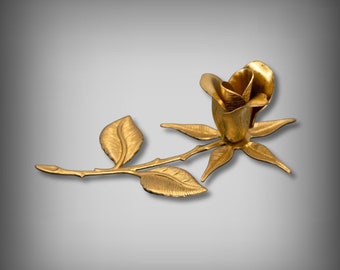 3D Brass Rosebud Flower on Stem: Jewelry Supplies, 3-inch