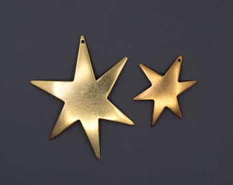 Brass Starburst Pendants: USA Jewelry Supplies, Two Sizes, Top Hole Drilled