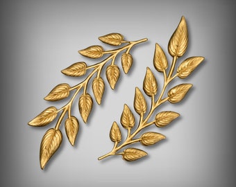 Raw Brass Fern Leaf Jewelry Components, USA Made, Hypoallergenic (65x20mm)