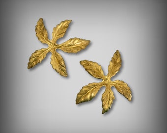 Brass Flower Leaf Pendant: Ribbed Unplated Brass Findings (2 Pieces)