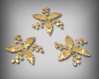 Brass Flower Stampings: Riveted Leaf Findings 4 Pieces, (34mm)