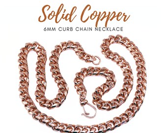Copper Necklace, 6MM 24-Inch Copper Curb Chain, Curbed Link Necklace, Men's and Women's Jewelry, Solid COPPER Necklace, Copper Jewelry