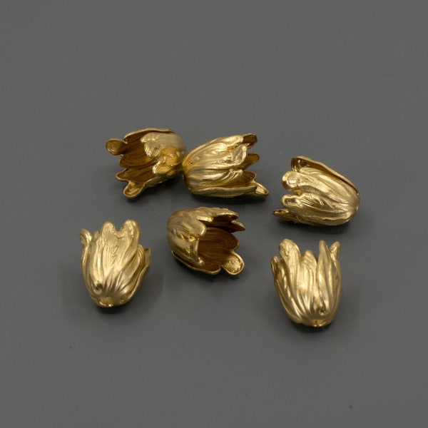 Brass Bead Caps, SMALL Brass Tulip Bead Caps, Brass Tulip Findings, Brass Findings, SMALL Tulip Bead Caps, 4 Pieces, UrbanroseSupplies