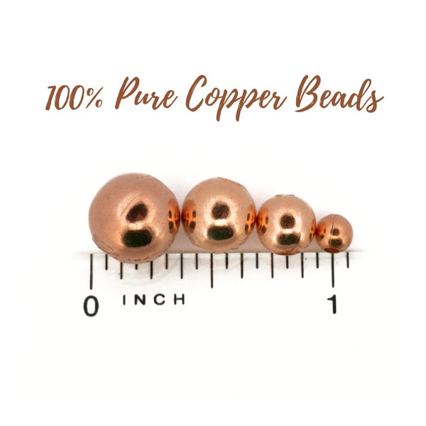 Pure Copper Beads, Hollow Copper Beads, Drilled Hole Solid Copper Beads, 6 Pieces, 4 Different Sizes