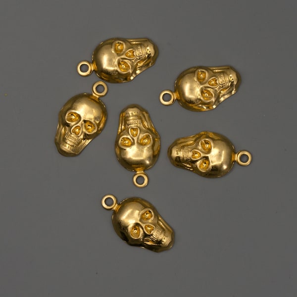Mini Brass Skull Charms, Mini Brass Skeletons, GOTHIC Skull Charms, Skeleton Charms With or Without Loop