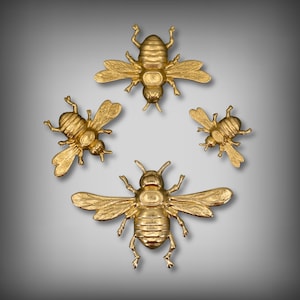 Brass HONEYBEE, Brass Bumblebee, Insect Stamping, Raw Brass Findings, Choose From 4 Sizes, These are brass findings, NOT DOORKNOBS