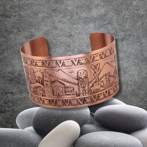 Copper Cuff MEXICAN Motif Design, Pure COPPER Cuff Bracelet, Etched Copper Cuff Bangle, Healing Copper Cuff Bracelet image 1