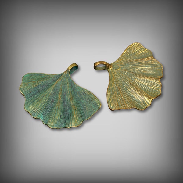 Verdigris Gingko Leaf, Patina Leaf Pendant, Verdigris Leaf Pendant, Jewelry Findings, Patina Gingko Pendant, Jewelry Supplies, 2 Finishes