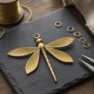 Large Brass Dragonfly Stamping: Jewelry Making Pendant (39x23mm)