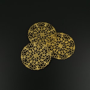 Filigree Brass Discs, Gold Brass Discs, Filigree Disc Stamping, Raw Brass Jewelry Findings, Jewelry Findings, Brass Filigree Stamping