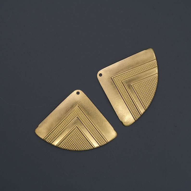 Gold Brass Triangles Vintage Earring Components Jewelry Supplies US Brass Components Jewelry Findings 2 Pieces Art Deco Brass Stampings
