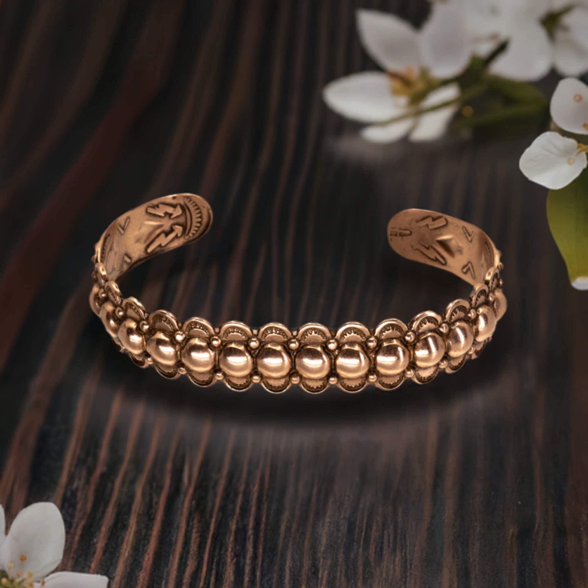 Wide Bead Pure Copper Cuff, Copper Jewelry, COPPER Cuff Bracelet, Solid COPPER Jewelry, Lacquered Copper Bracelet, Pure Copper Cuff