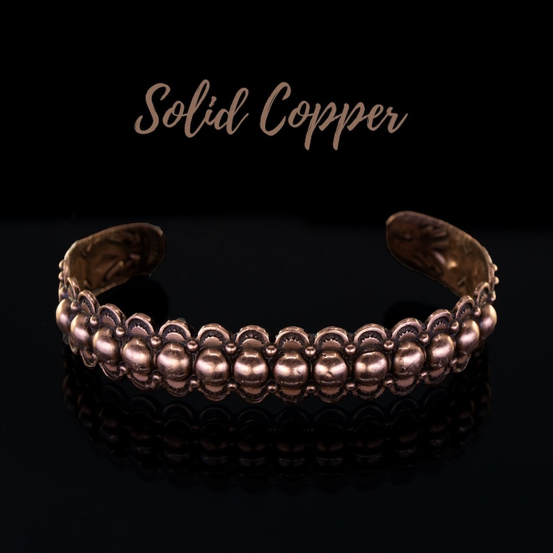 Wide Bead Pure Copper Cuff, Copper Jewelry, COPPER Cuff Bracelet, Solid COPPER Jewelry, Lacquered Copper Bracelet, Pure Copper Cuff image 3