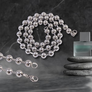 STAINLESS STEEL Ball Chain Necklace, Lobster Closure 8 MM 24-Inch Goth Necklace, Biker Jewelry, Hypoallergenic Stainless Steel Ball Chain