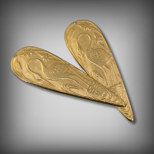Two Brass Heron Stampings: Art Deco Hole-Punched Crane Jewelry Pendants