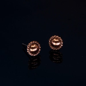 Solid Copper Stud Earrings: Hypoallergenic Steel Posts, Mini Size with Rope Border image 5
