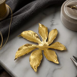 Large Brass Leaf Stamping: Textured Pointed Leaf Finding (52.6x57.6mm)