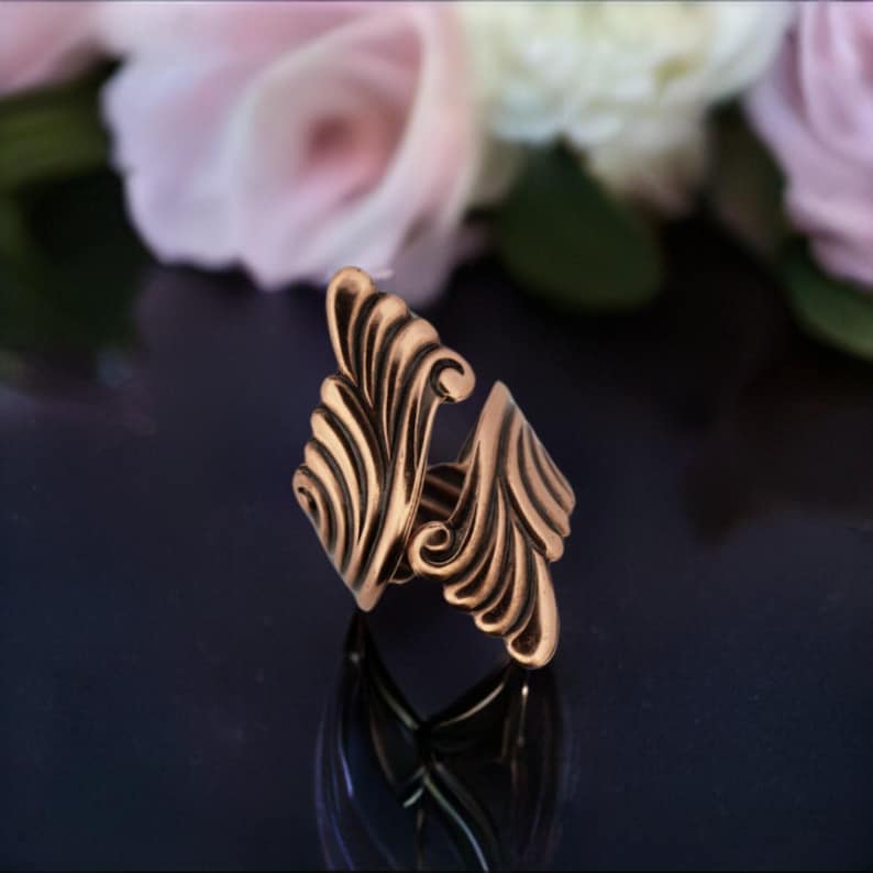 Solid Copper Scroll Ring: Adjustable Bypass Wrap Ring with Antique Finish image 2