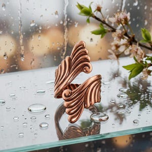 Copper Scroll Ring: Adjustable Bypass Wrap with Antique Finish