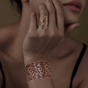 Solid Copper Scroll Ring: Adjustable Bypass Wrap Ring with Antique Finish image 4