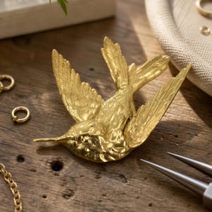 Large Brass Hummingbird Focal: Jewelry Making Component (75 MM)