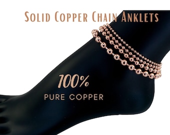 Copper Anklet: Solid Ball Chain Jewelry Uncoated, Made to Order