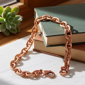 Textured Heavy Solid Copper Cable Chain Bracelet: Copper Sister Hook or Plated Lobster Clasp