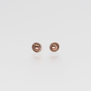 Solid Copper Stud Earrings: Hypoallergenic Steel Posts, Mini Size with Rope Border image 6