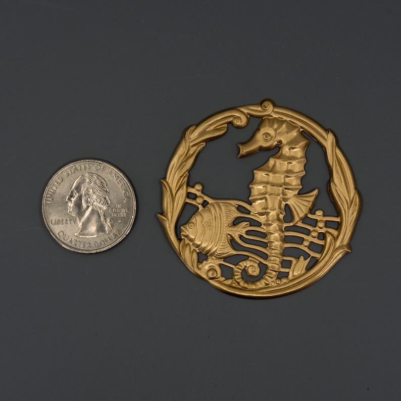 Brass Seahorse Stamping USA-Made Jewelry Findings Cutout Brass Nautical Stamping With Angelfish Nautical Brass Stamping Brass Findings