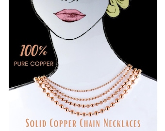 Solid Copper Ball Chain Necklace: Uncoated Copper Bead Jewelry