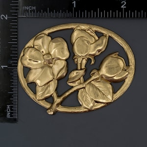 Brass Findings, FLORAL Brass Stamping, Brass Flower Stamping, Jewelry Findings, Oval Brass Flower Stamping With Leaves, UrbanroseSupplies