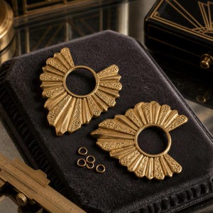 Art Deco Scalloped Brass Earring Drops: Jewelry Components