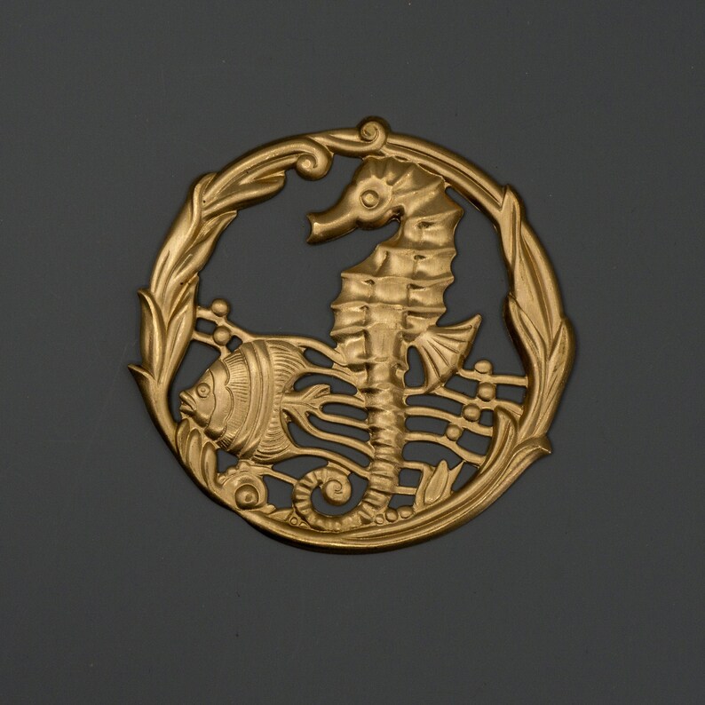Brass Seahorse Stamping USA-Made Jewelry Findings Cutout Brass Nautical Stamping With Angelfish Nautical Brass Stamping Brass Findings