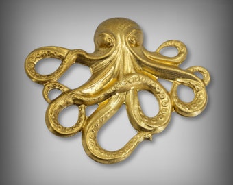Natural Brass Octopus Focal: DIY Jewelry Component (53x64mm)