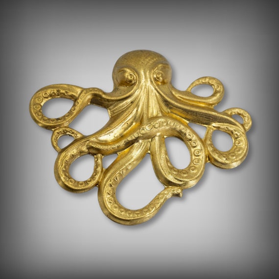 Natural Brass Octopus Focal: DIY Jewelry Component (53x64mm)