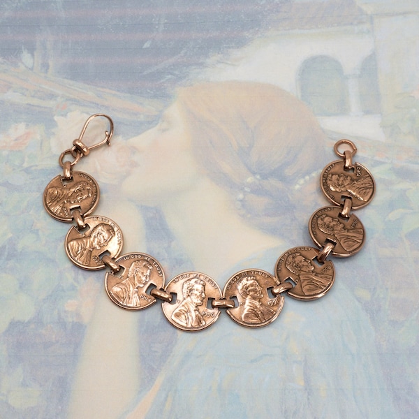 COPPER Penny Link Bracelet, Copper Link Bracelet Lacquered Penny Bracelet, Copper Penny Bracelet, Penny Copper Bracelet, Penny Link Bracelet